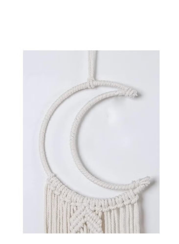 HMK CRAFTS زينة رمضان بوهو مكرمية بتصميم هلال باللون البيج، قطعة واحدة مصنوعة يدويًا لإضافة لمسة ديكور رمضانية أنيقة وطبيعية للمنزل، مناسبة للتعليق أو الطاولة - Image 2